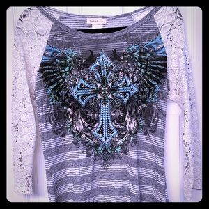 Angels & Diamonds Bling & Lace LS Tee
